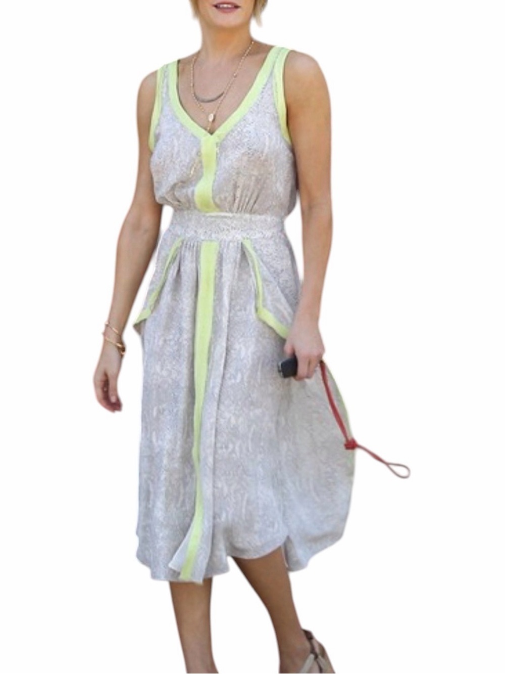 CeCe Sleeveless Midi Dress with Lime Trim